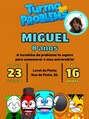 Convite Turma Do Problems Com Foto Youtube para aniversário infantil