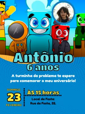Convite Turma Do Problems Com Foto Problema para aniversário infantil