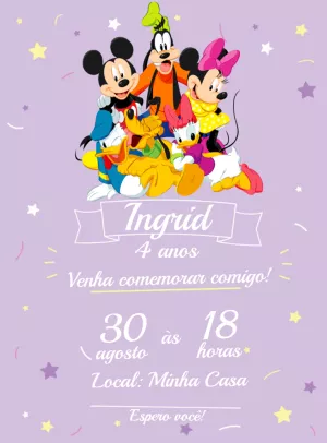 Convite Turma Do Mickey Branco para aniversário infantil