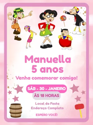 Convite Turma Do Chaves Menina para aniversário infantil