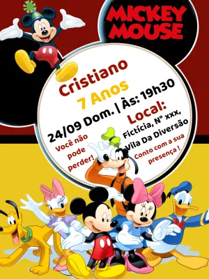 Convite Turma Do Mickey Mouse Vermelho para aniversário infantil