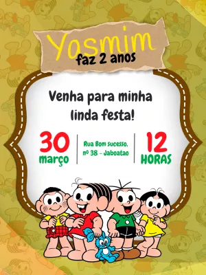 Convite Turma Da Mônica para aniversário infantil