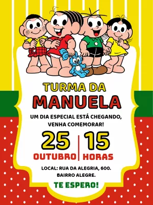 Convite Turma Da Mônica Monica para aniversário infantil