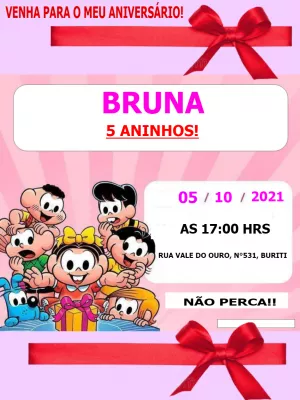 Convite Turma Da Mônica Menina para aniversário infantil