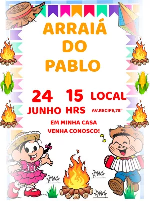 Convite Arraiá Turma Da Mônica Monica para aniversário infantil