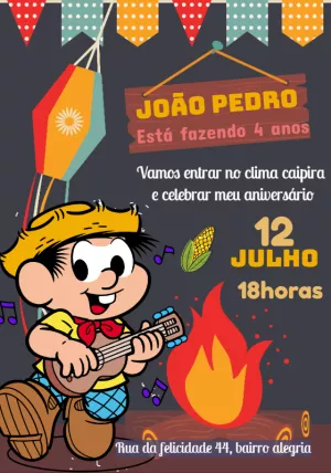 Convite Arraiá Do Chico Bento Festa para aniversário infantil