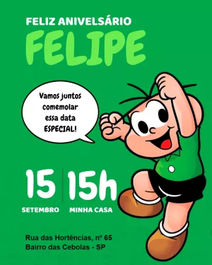 Convite Turma Da Mônica Cebolinha Quadrinhos para aniversário infantil