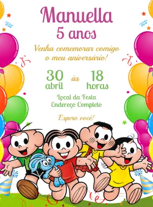 Convite Turma Da Mônica Cascão para aniversário infantil