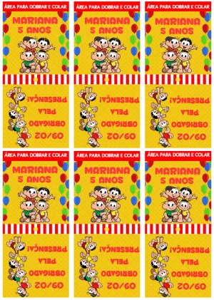 Convite Capa Para Pirulito Turma Da Mônica Cebolinha para aniversário infantil