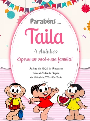 Convite Turma Da Mônica Cascão para aniversário infantil