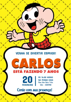 Convite Cascão Turma Da Mônica Turmadamonica para aniversário infantil