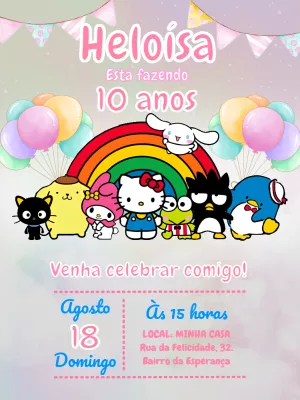 Convite Turma Da Hello Kitty Kity para aniversário infantil