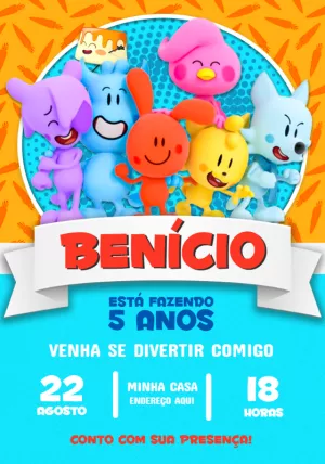 Convite Turma Do Cueio Gato Galáctico Verde para aniversário infantil