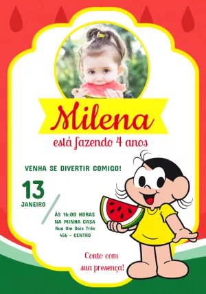 Convite Magali Turma Da Mônica Com Foto Rosa para aniversário infantil