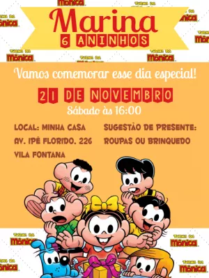 Convite Turma Da Mônica Magali para aniversário infantil