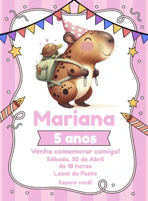 Convite Capivara Tartaruga para aniversário infantil