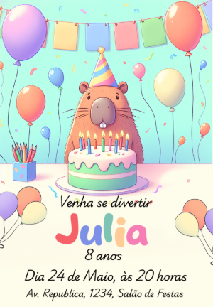 Convite Capivara Capibara para aniversário infantil