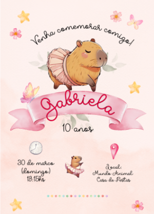 Convite Capivara Menina para aniversário infantil