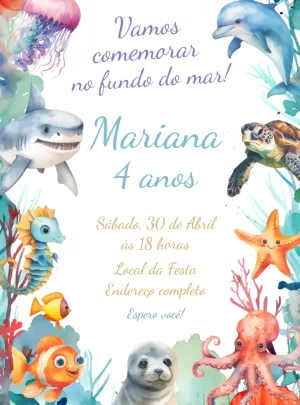 Convite Fundo Do Mar Menino para aniversário infantil