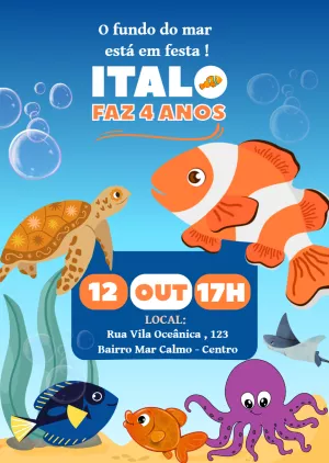 Convite Fundo Do Mar Nemo Colorido para aniversário infantil