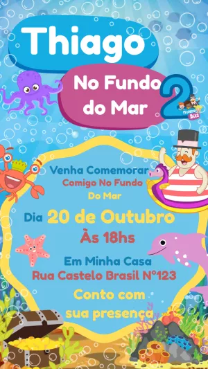 Convite Mundo Bita Fundo Do Mar Peixes para aniversário infantil