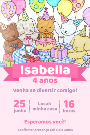 Convite Bobbie Goods Animais para aniversário infantil